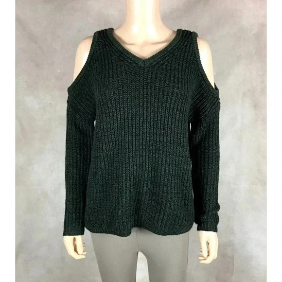 COTTON ON Black/Olive Marled Cold-Shoulder Sweater NEW Size SMALL - Picture 1 of 7